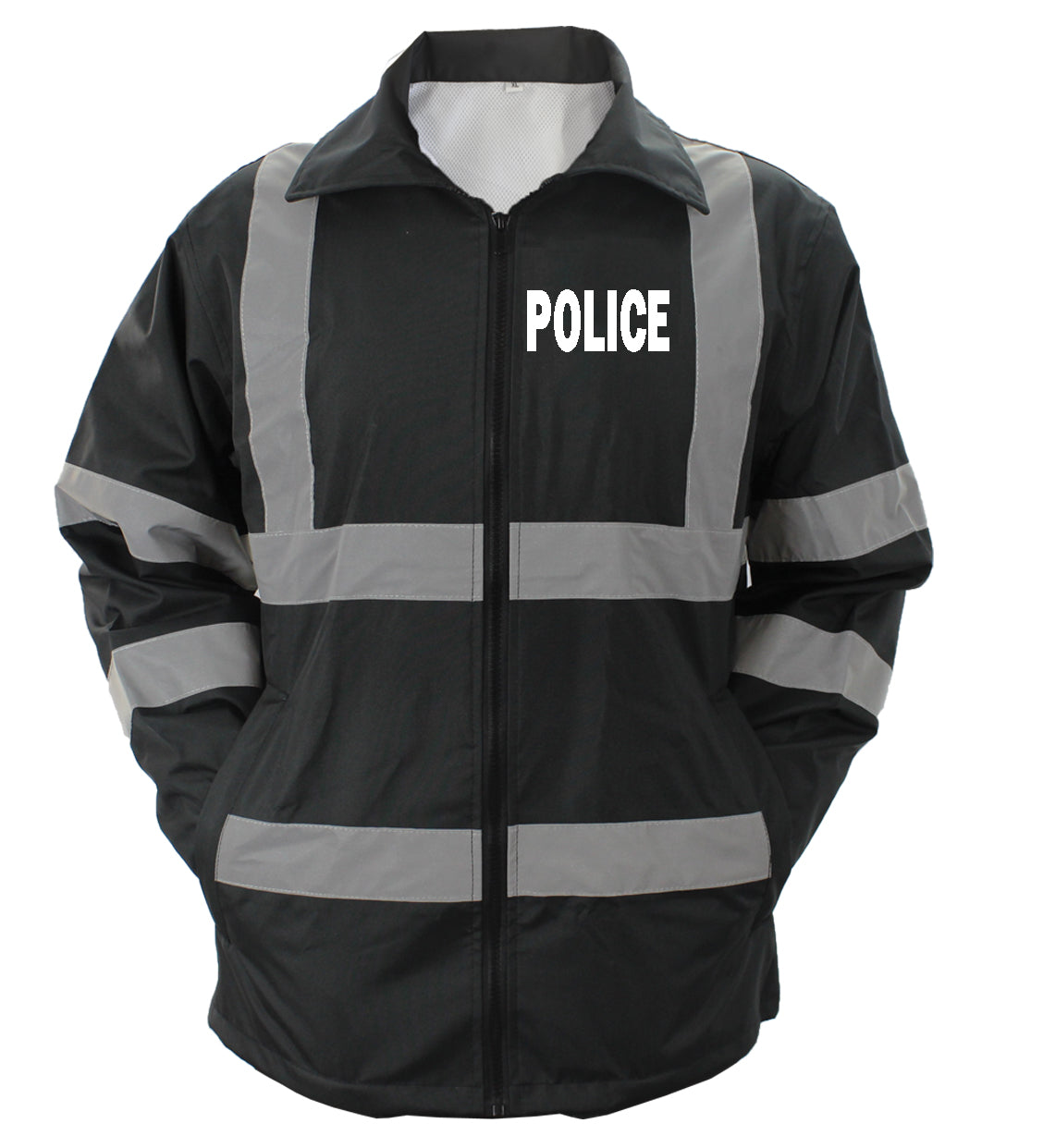 High Visibility Black Raincoat With Reflective Stripes