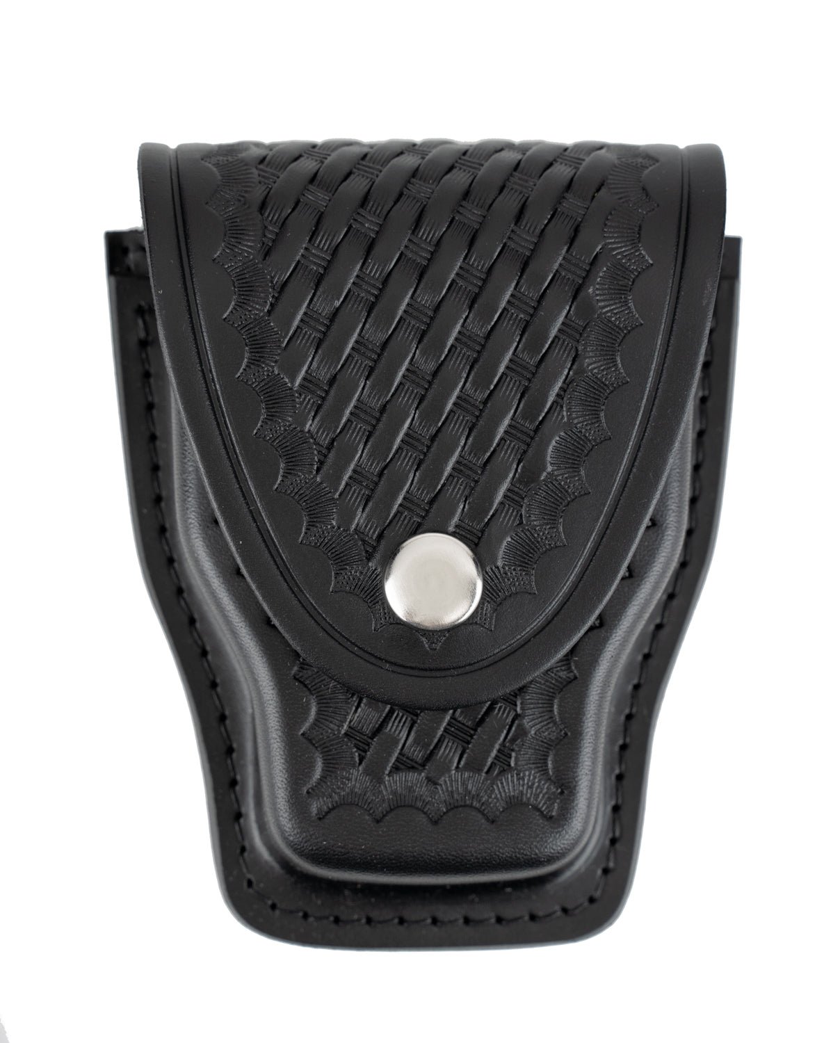 Basket Weave Leather Handcuff Holder with Nickel Snap