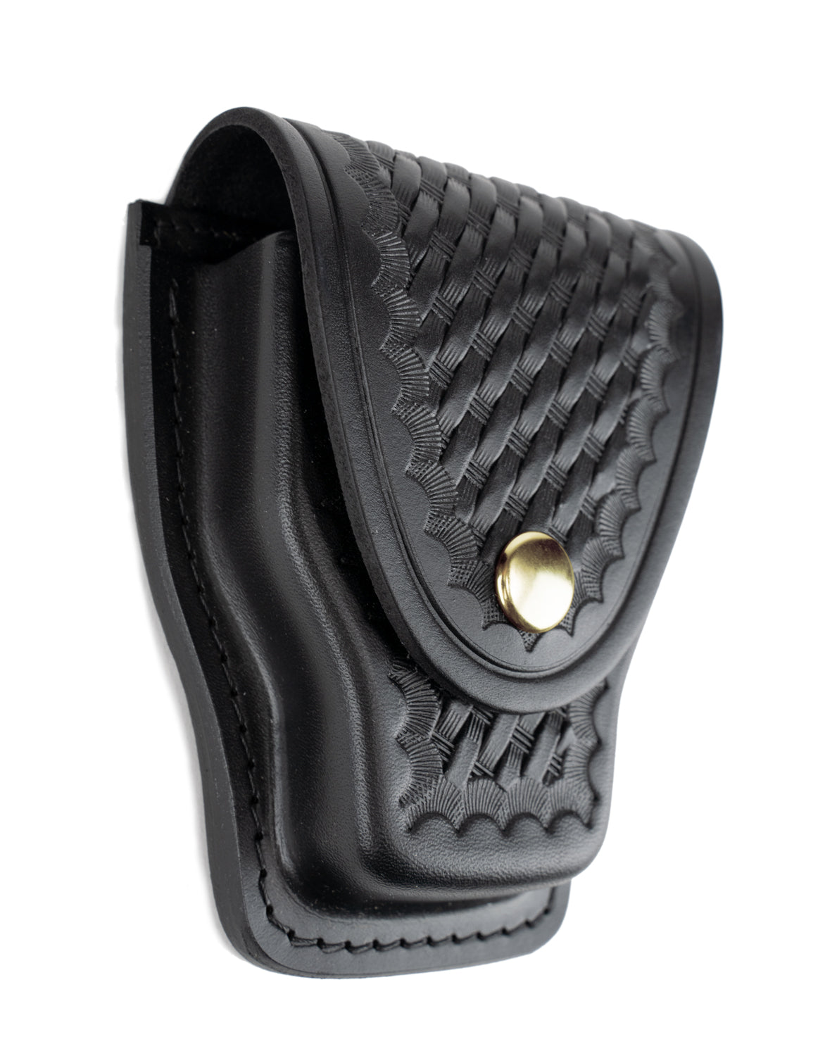 Leather Basket Weave Handcuff Holder with Brass Snap