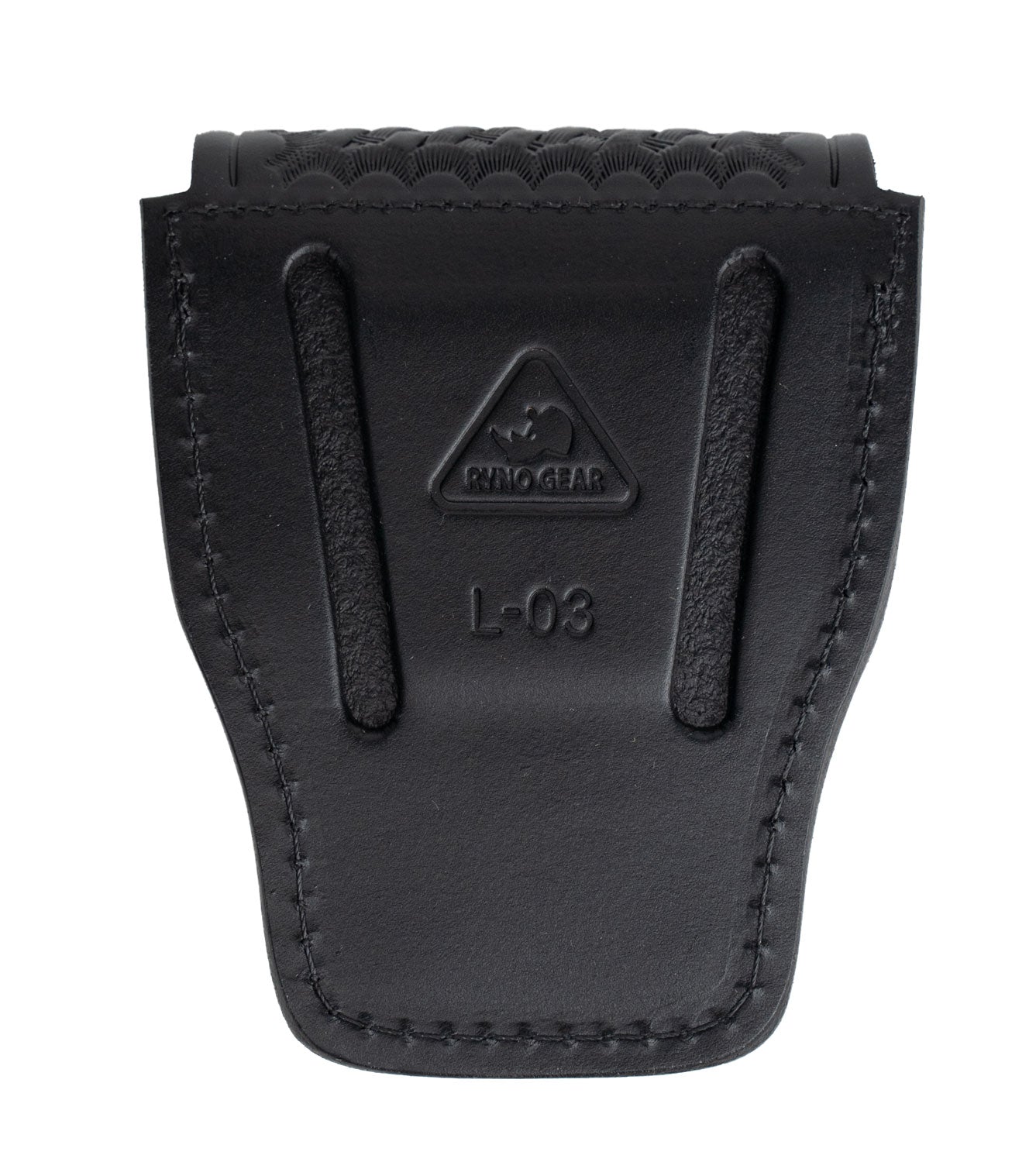 Leather Basket Weave Handcuff Holder with Brass Snap
