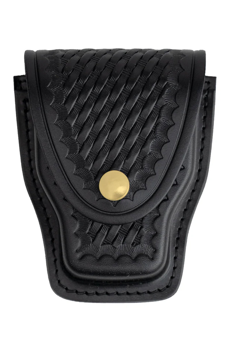Leather Basket Weave Handcuff Holder with Brass Snap