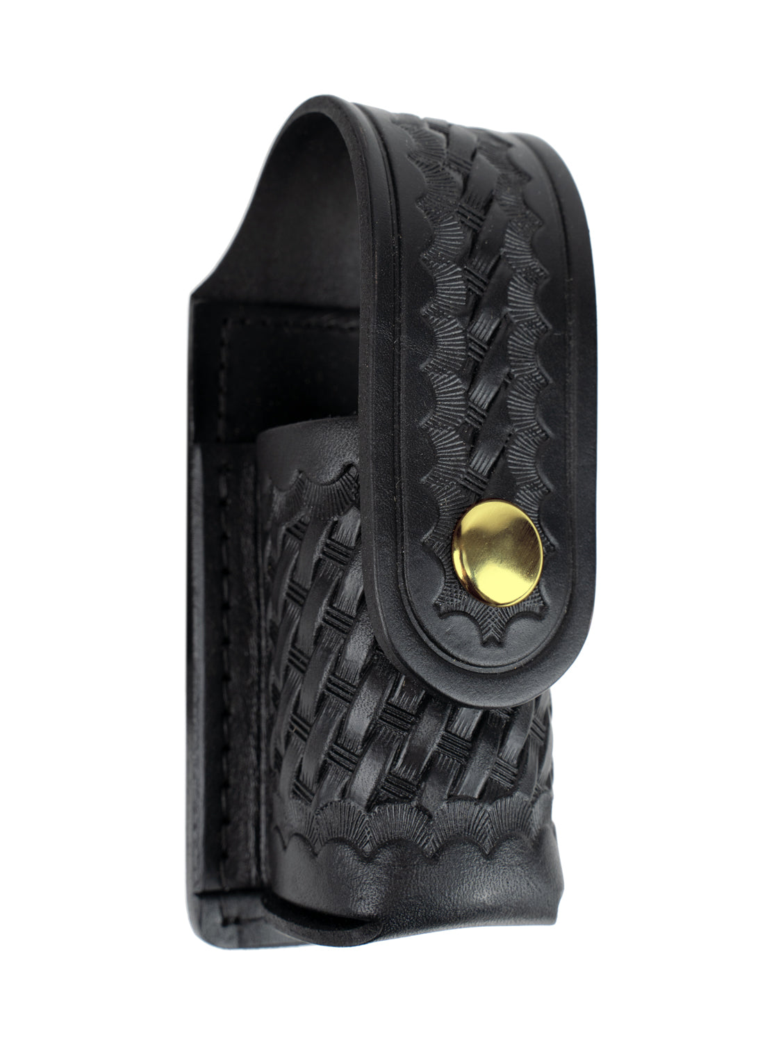Leather Basket Weave Small Pepper Spray Holder with Brass Snap