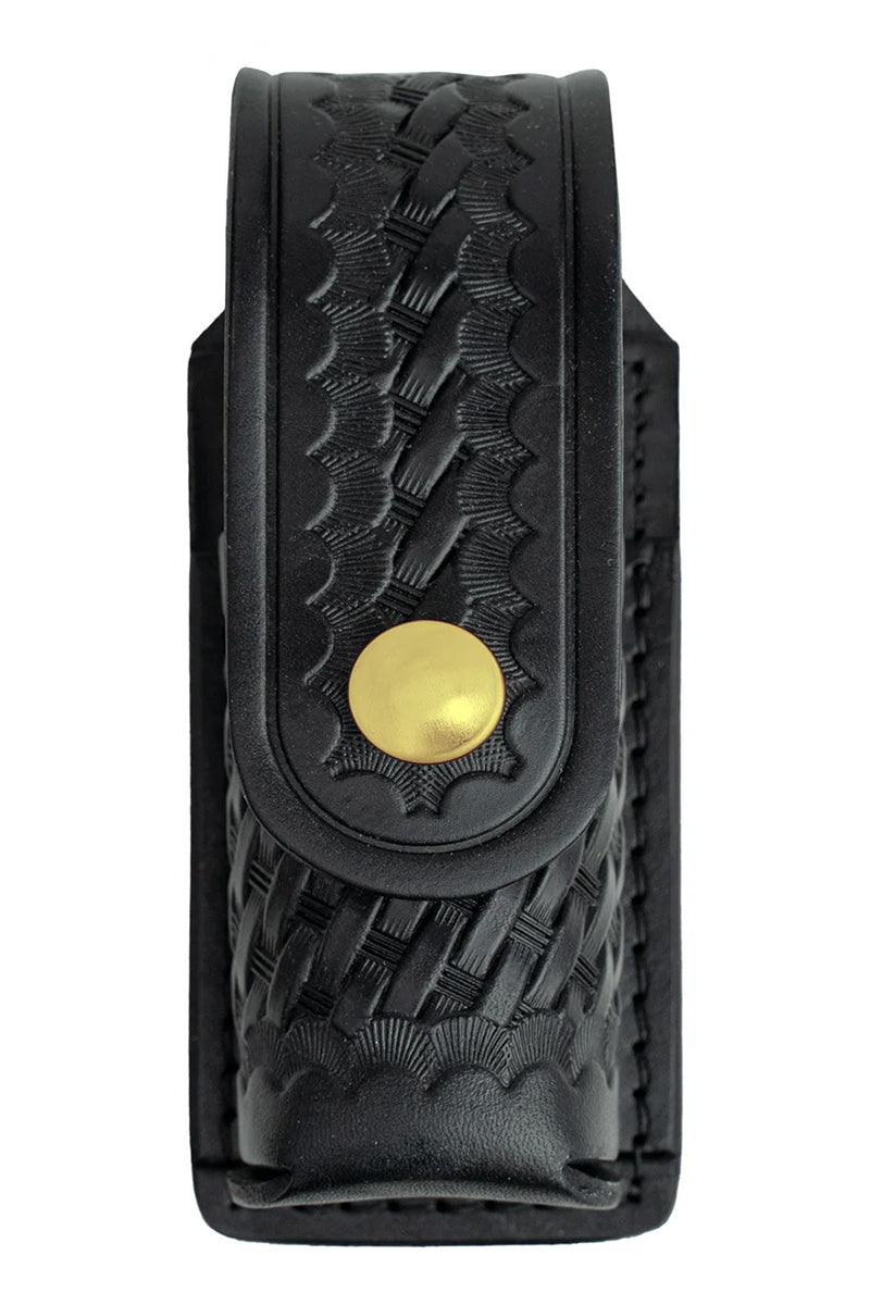 Leather Basket Weave Small Pepper Spray Holder with Brass Snap