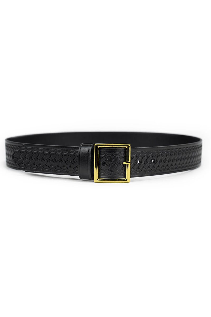 1.5" Basket Weave Leather Trouser Belt (Brass)