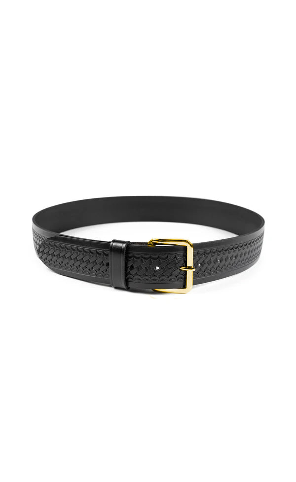 1.5" Basket Weave Leather Trouser Belt (Brass)