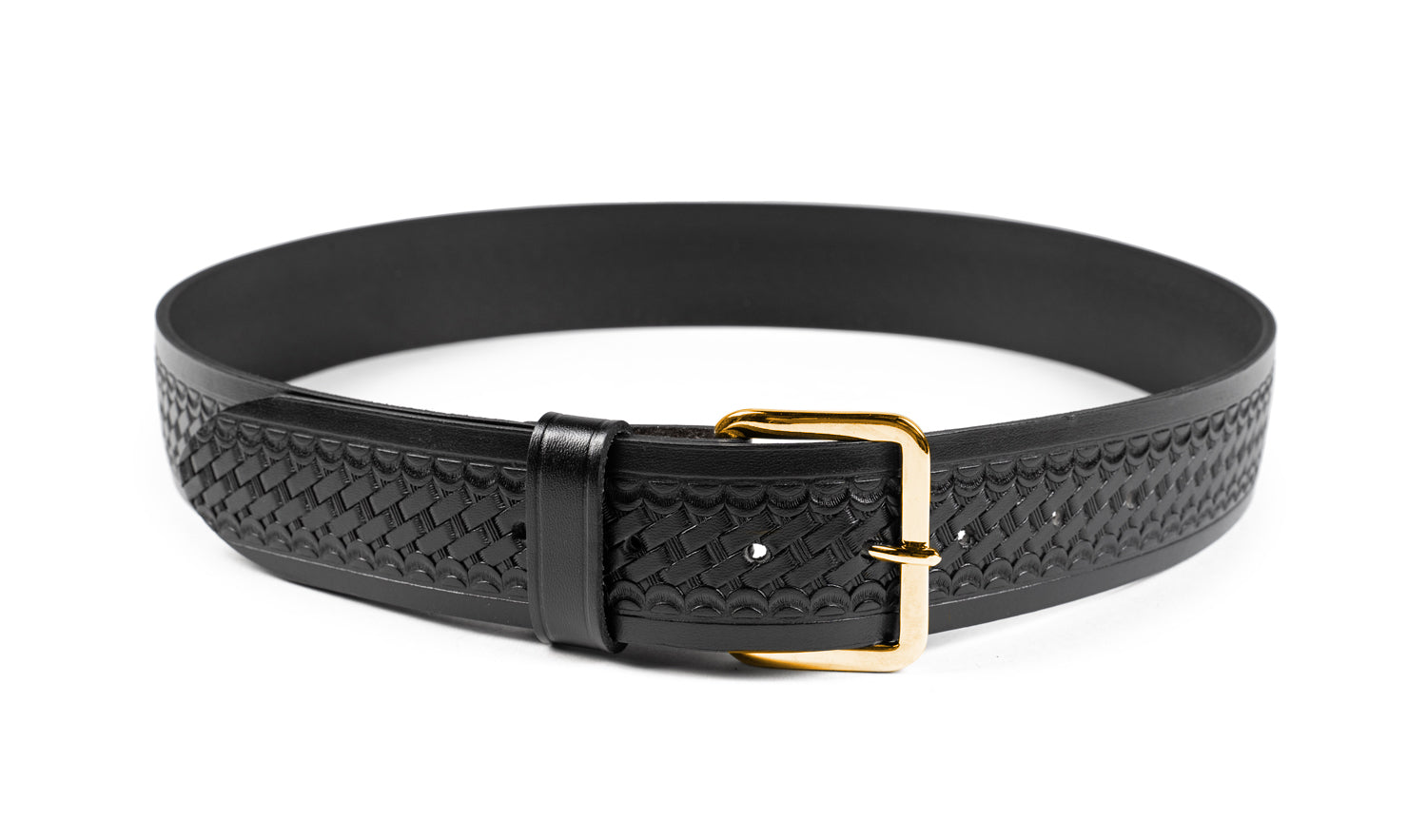 Ryno Gear 1.75" Basket Weave Leather Trouser Duty Belt (Brass Buckle)