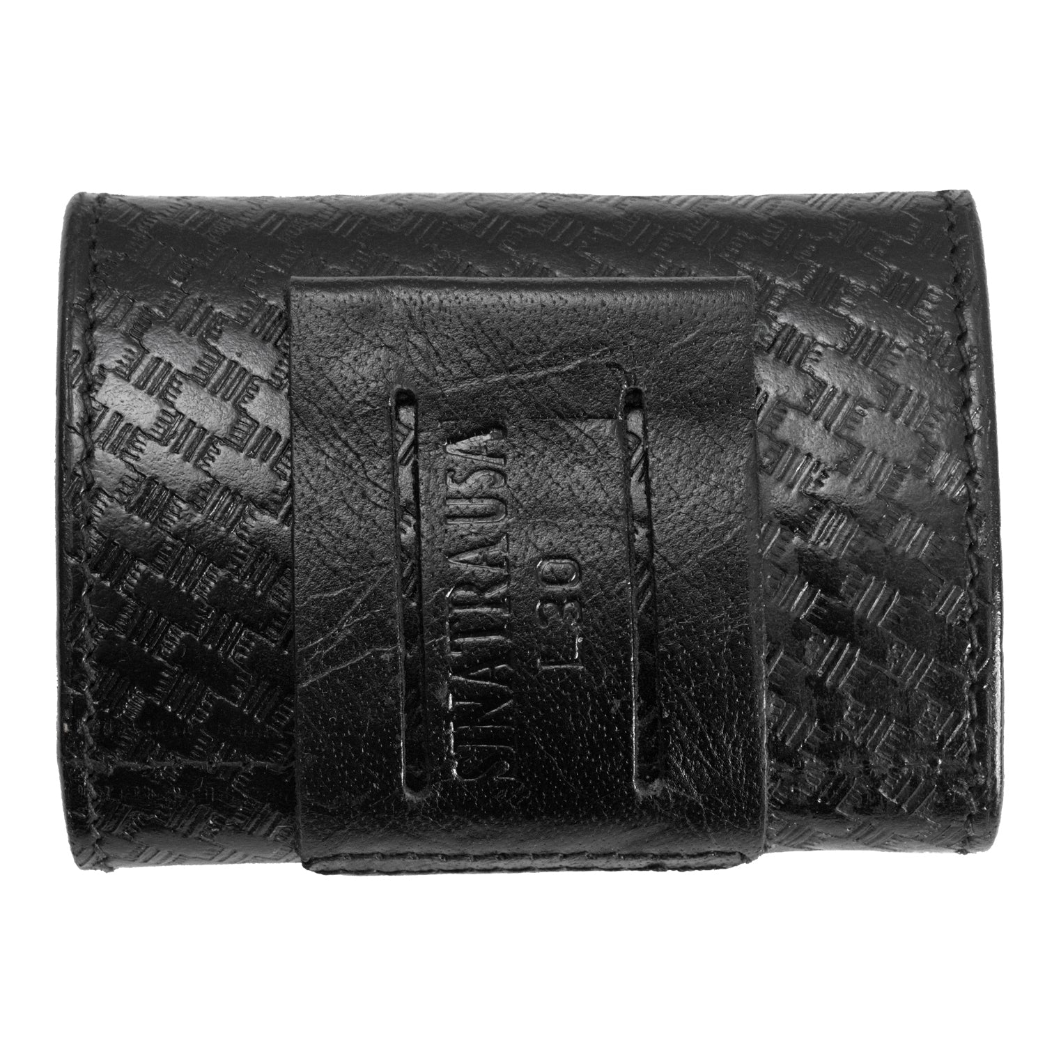 FIRST CLASS GENUINE LEATHER BASKET WEAVE GLOVE HOLDER - NICKEL SNAP