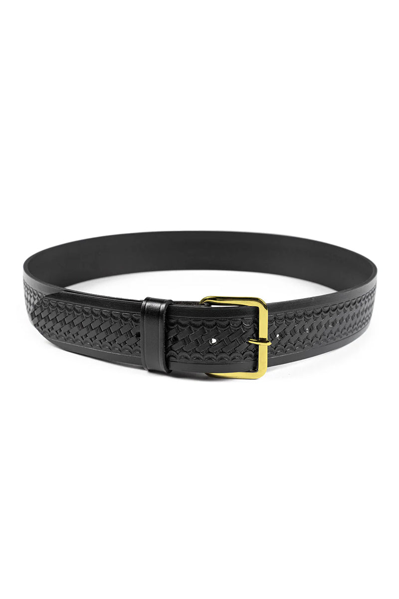 1.75" Basket Weave Leather Trouser Belt (Brass)
