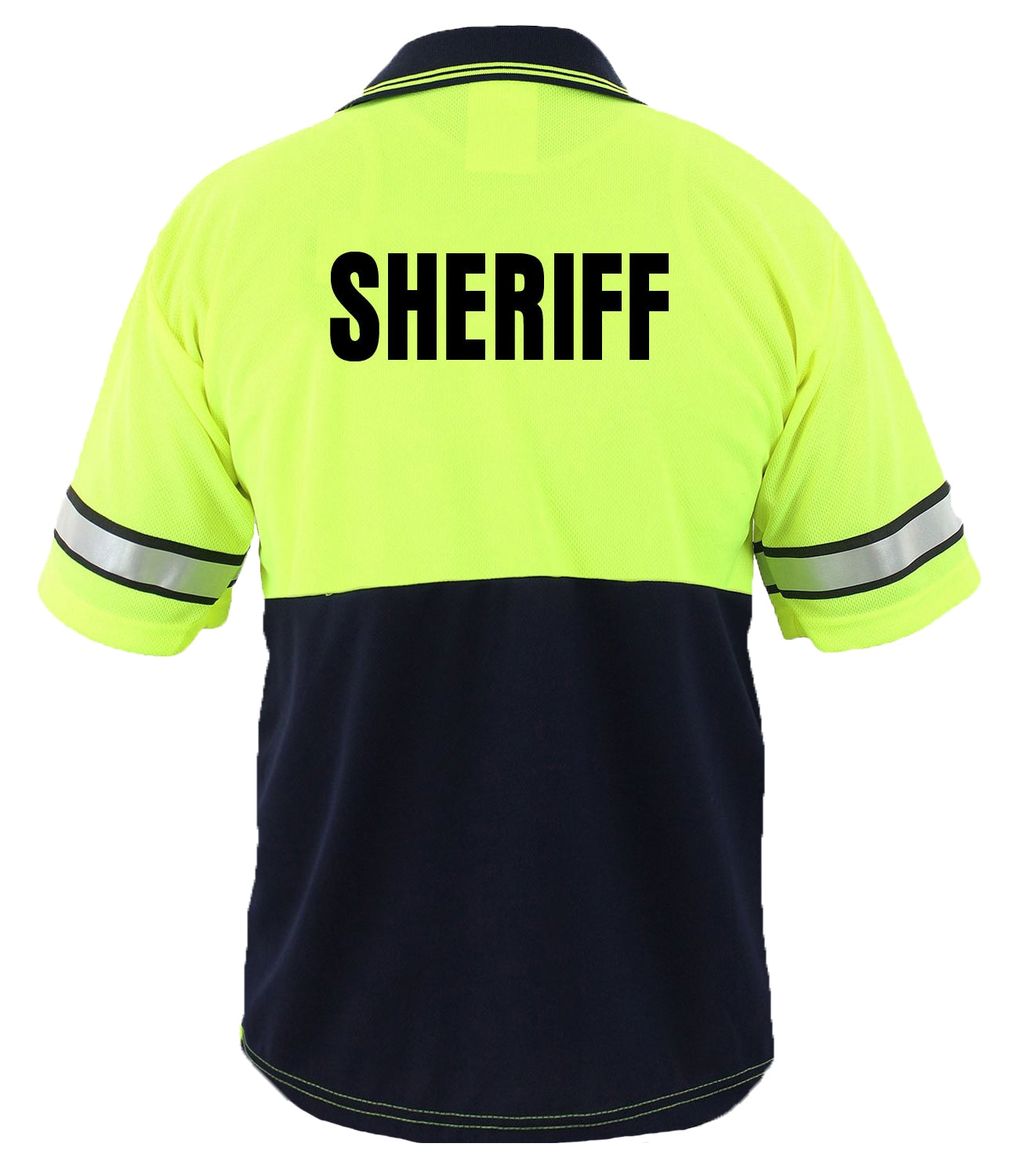First Class Two Tone Polyester Polo Shirt with Reflective Stripes and ID