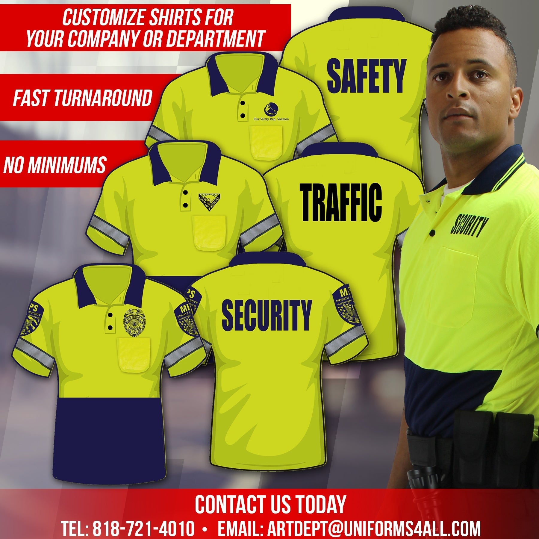 First Class Two Tone Polyester Polo Shirt with Reflective Stripes and ID