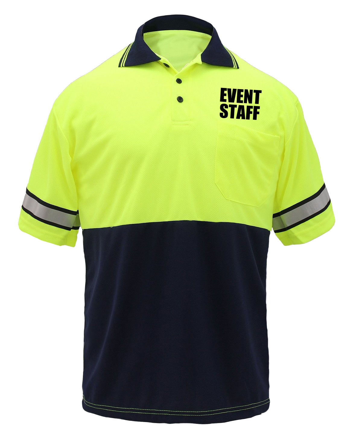 First Class Two Tone Polyester Polo Shirt with Reflective Stripes and ID