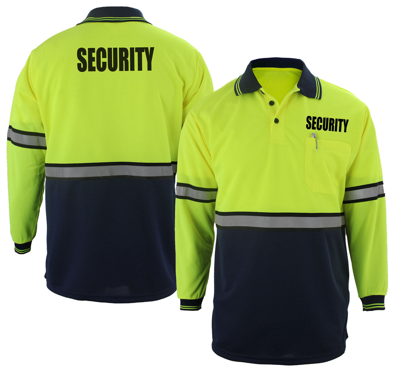 First Class Two Tone Long Sleeve Polo Shirt with Reflective Stripes and ID